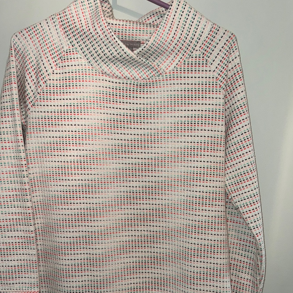 Talbots Cowl Neck Sweater - White and Pink